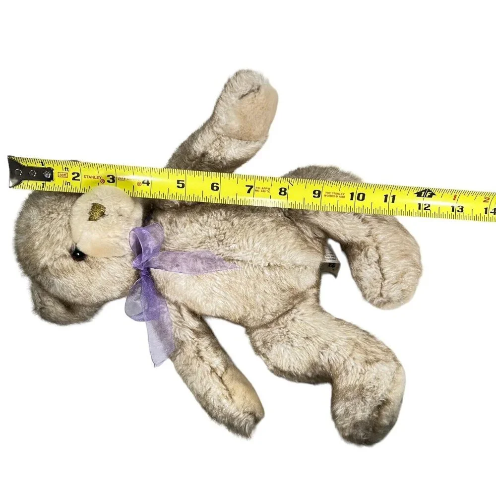 Vtg Commonwealth 2001 Plush Teddy Bear Stuffed Animal Beige Tan Purple Bow - Picture 11 of 12